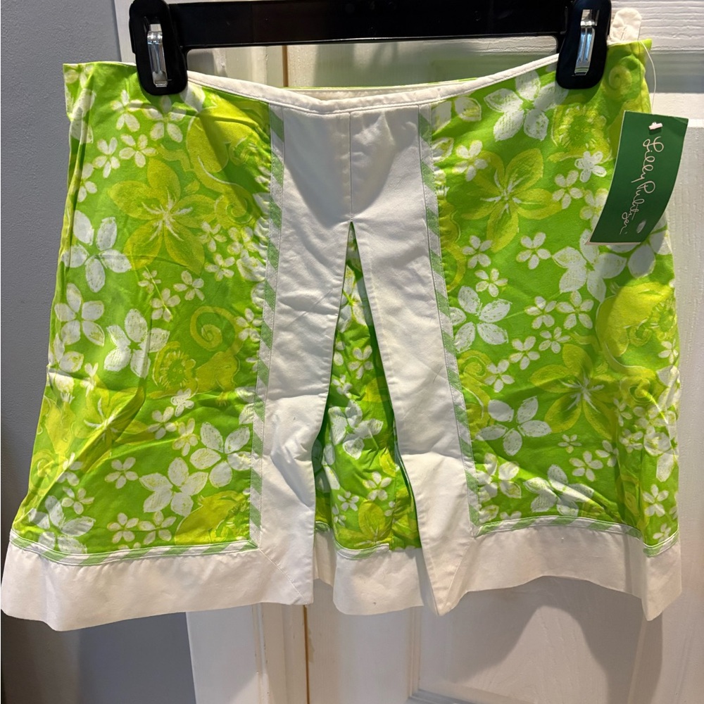 Lilly Pulitzer Green and White Floral Skort Skirt S/14